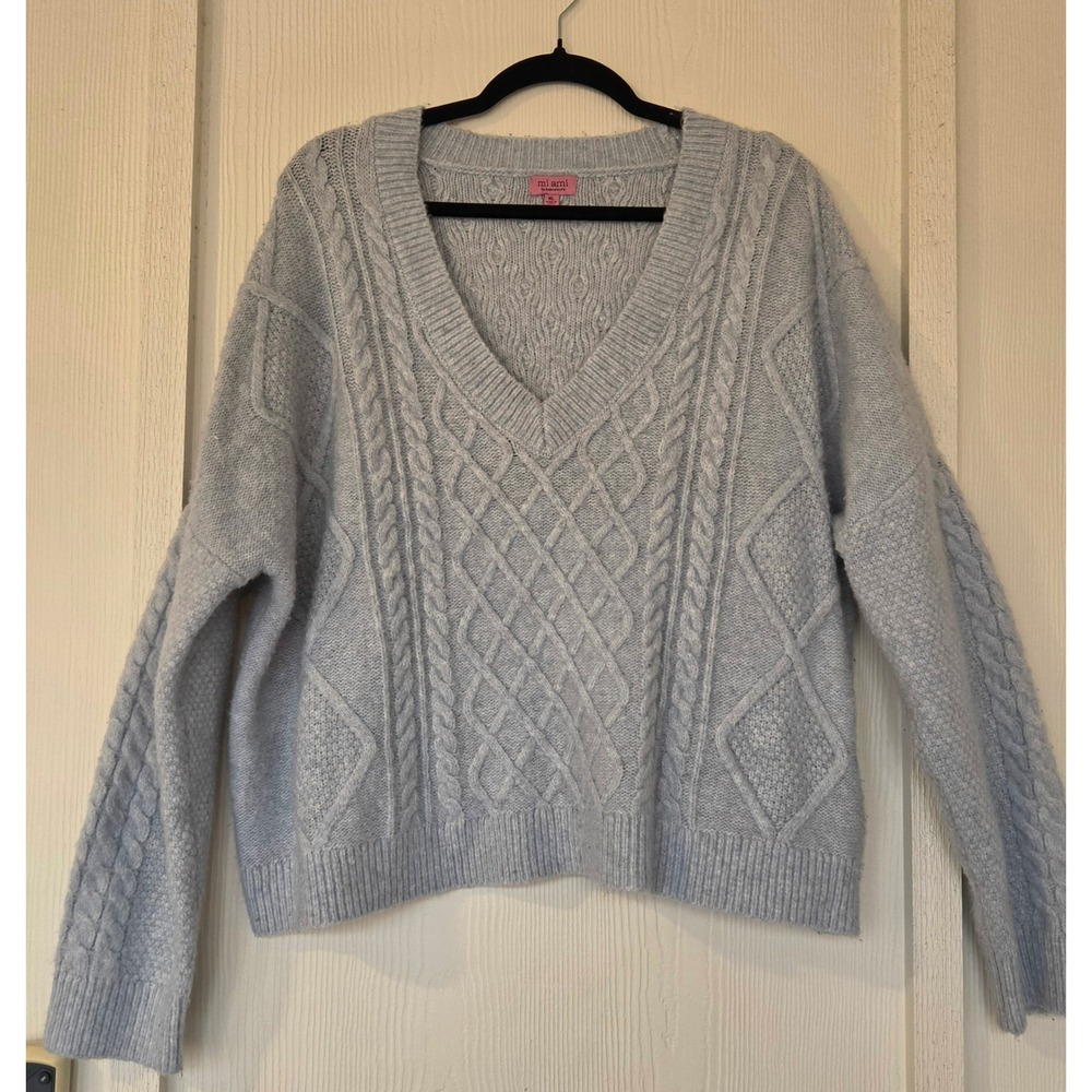 Light Blue Cable Knit Fisherman Sweater Size XL Cozy Fall Winter Cottage Preppy